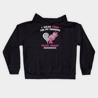 I Wear Pink For My Grandma Heart Ribbon Cancer Awareness Kids Hoodie